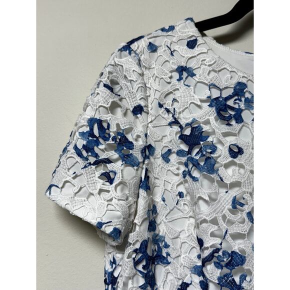 LAUREN RALPH LAUREN White/Blue Mulberry Floral Lace Sheath Midi Dress, Sz 10 - Picture 3 of 13